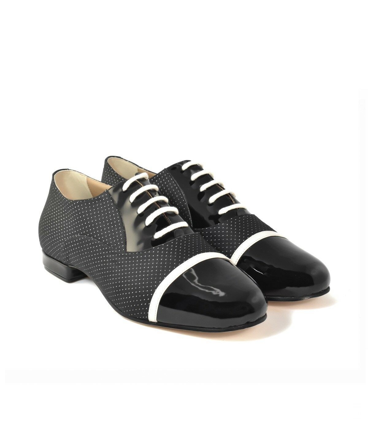 Monsieur Pivot GATSBY Black Polka Dot Fabric And Patent