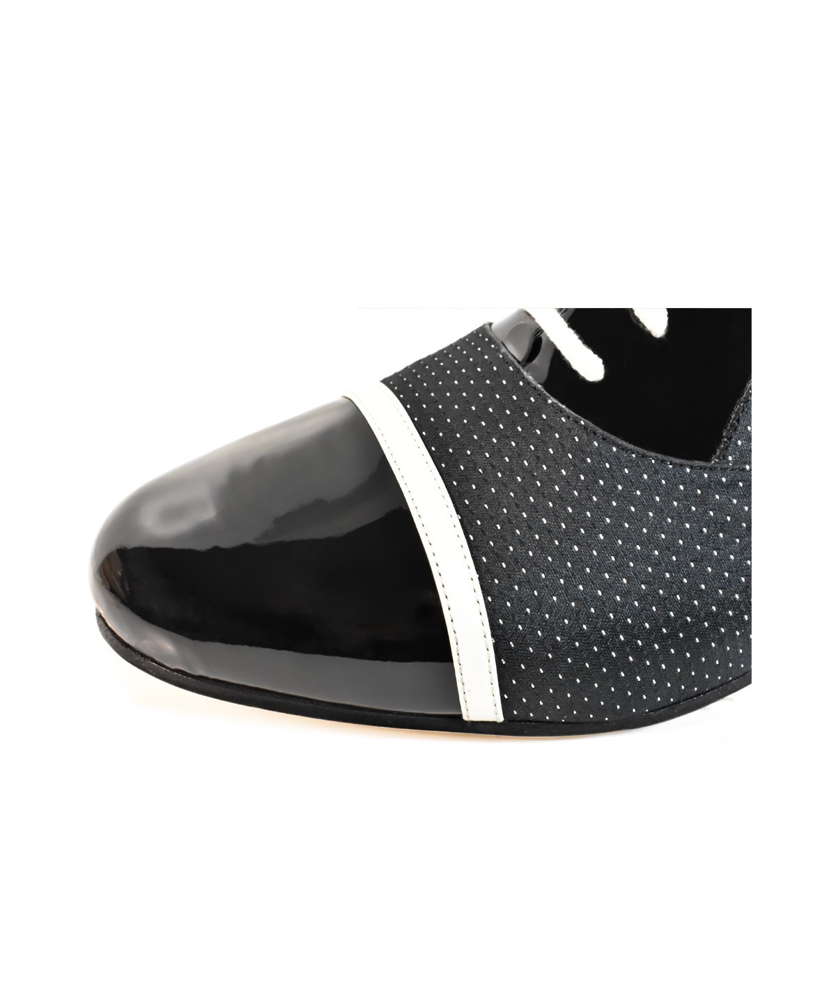 Monsieur Pivot GATSBY Black Polka Dot Fabric And Patent - obrazek 4