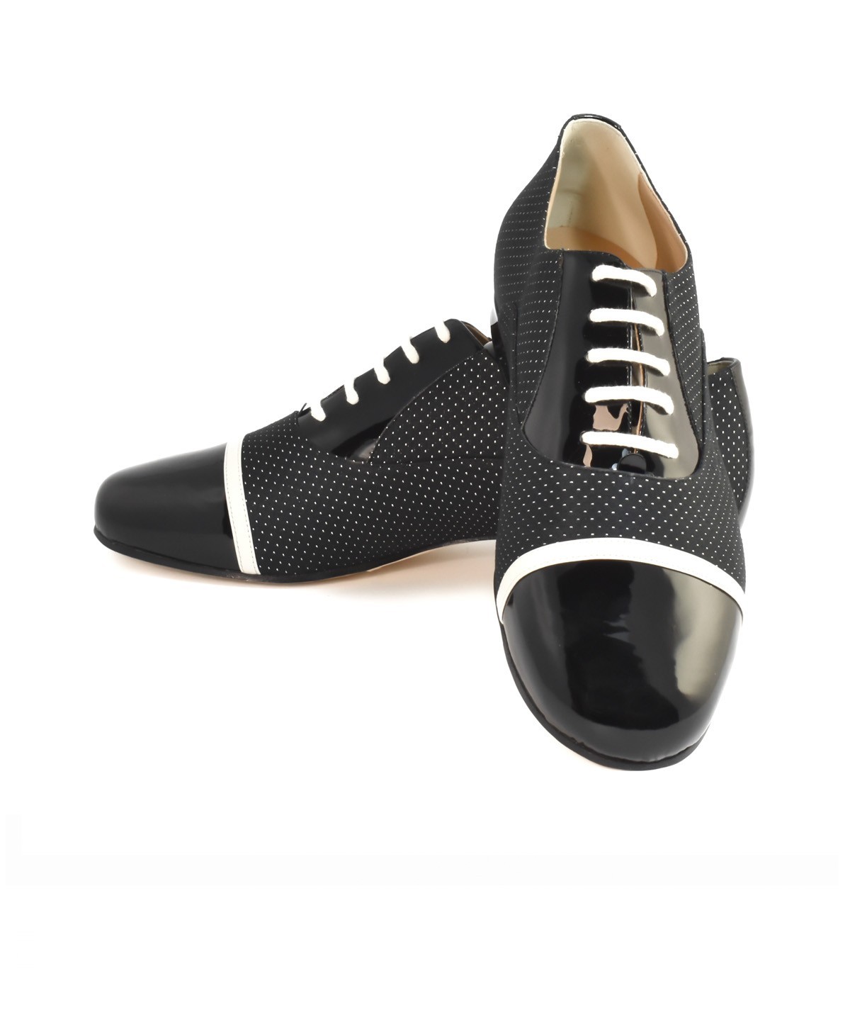 Monsieur Pivot GATSBY Black Polka Dot Fabric And Patent - obrazek 3