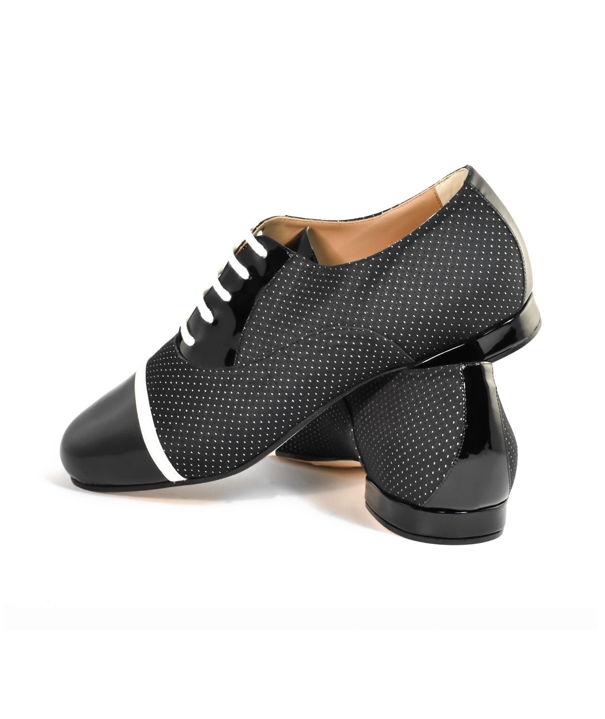 Monsieur Pivot GATSBY Black Polka Dot Fabric And Patent - obrazek 2